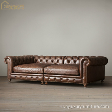 Тафтинговый угловой диван Chesterfield для гостиной в американском стиле